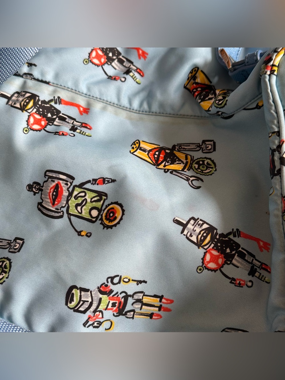 PRADA Azzurro Tessuto Nylon Robot Print Backpack 1BZ032 - Picture 8 of 14